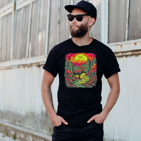 Moose in the Mountains Crewneck T-Shirt-Unisex